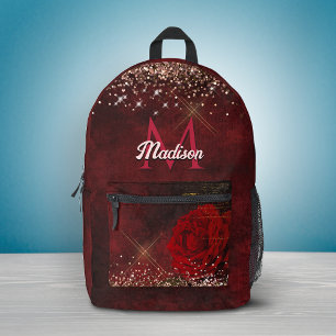 Sac À Dos Imprimé Chic fleur rouge faux or parties scintillant monog