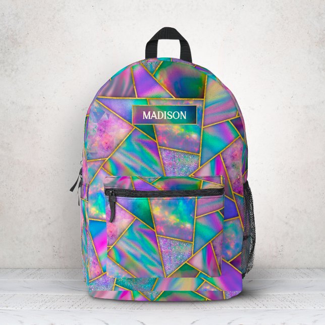 Sac À Dos Imprimé Chic géométrique holographique doré faux élégant (Créateur téléchargé)