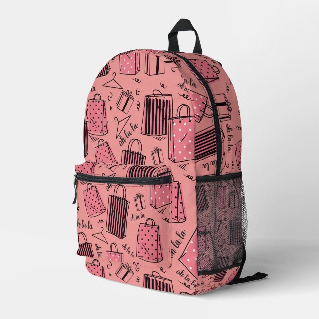 Sac À Dos Imprimé Chic Shopper - Rose avec impression inspirée de la (Coin arrière droit)