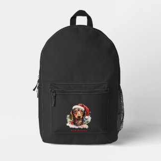 Sac À Dos Imprimé Chien Daschund Noël Chapeau Santa Xmas Lumière Woo