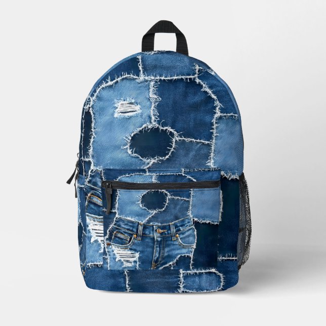 Sac À Dos Imprimé Chien Patchwork Art Denim (Recto)