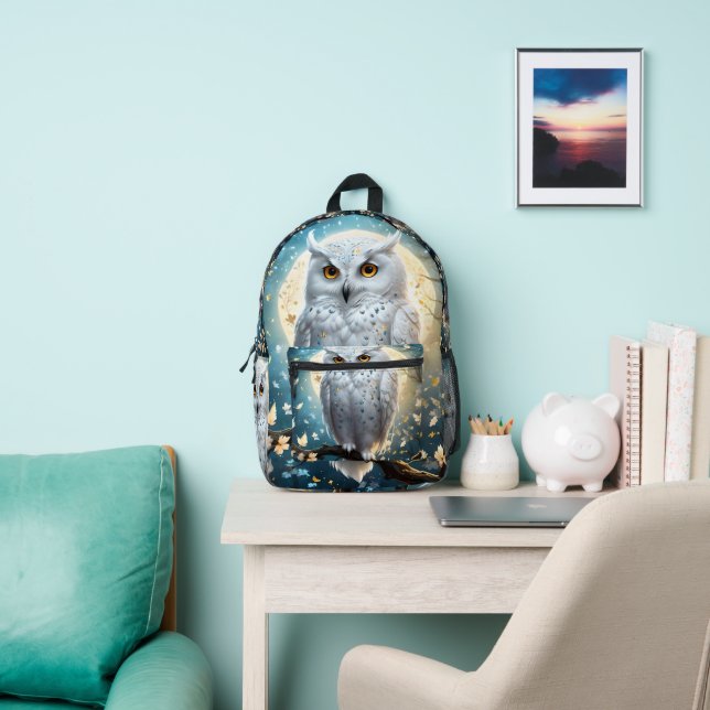 Sac À Dos Imprimé Chouette Blanche À Neige Avec Étincelle, (Insitu)