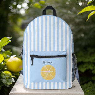 Sac À Dos Imprimé Citron jaune et Ciel frais Bleu rayures Monogramme