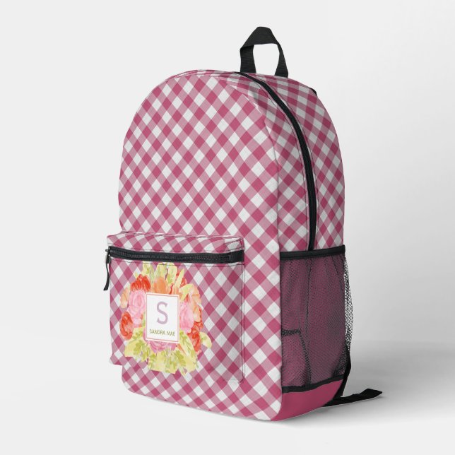 Sac À Dos Imprimé Classé Magenta Rouge rose En vichy Motif chèque (Coin arrière droit)
