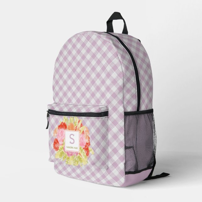 Sac À Dos Imprimé Classé Pastel Violet Rose En vichy Chèque Motif (Coin arrière droit)