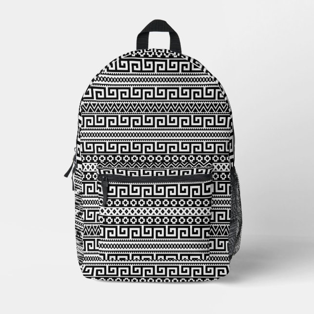 Sac À Dos Imprimé Classic Black And White Greek Key Geometric (Recto)