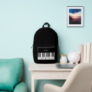 Sac À Dos Imprimé Clavier de piano noir et blanc Nom personnalisé