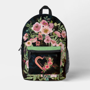 Sac À Dos Imprimé Cœur rose sur fond noir 