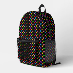 Sac À Dos Imprimé Cœurs Amour Colorés Motif Design Noir