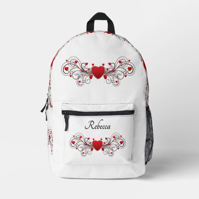 Sac À Dos Imprimé Cœurs défilés sur fond blanc personnalisé (Recto)
