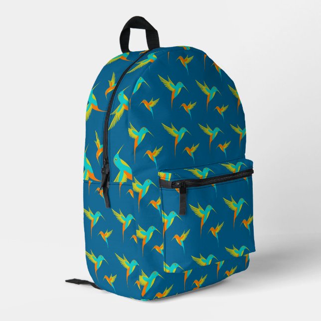 Sac À Dos Imprimé Colibri exotique Motif tropical bleu (Coin arrière gauche)
