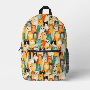 Sac À Dos Imprimé Collage du Motif de chats aquarelle