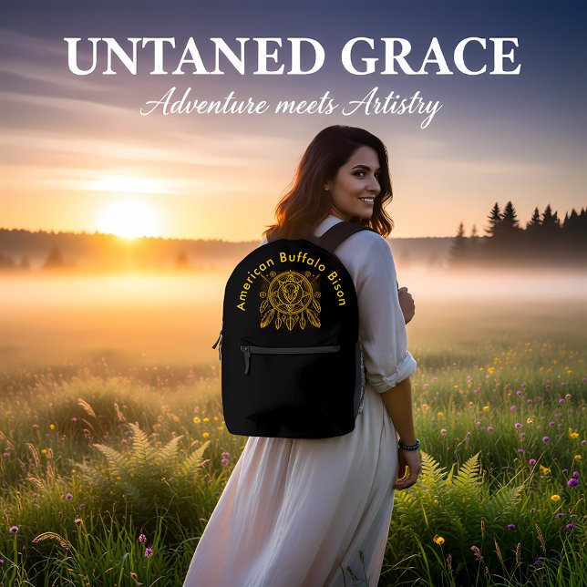 Sac À Dos Imprimé Conception de bison avec plumes et Motifs géométri (Créateur téléchargé)