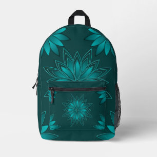 Sac À Dos Imprimé Conception de mandala à feuilles sarcelles sur fon