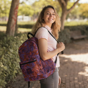 Sac À Dos Imprimé Conception de Monogramme rouge pourpre à feuilles 