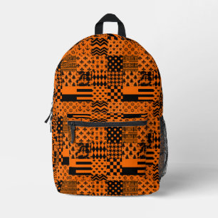 Sac À Dos Imprimé Conception de Patchwork Motif mixte orange noir