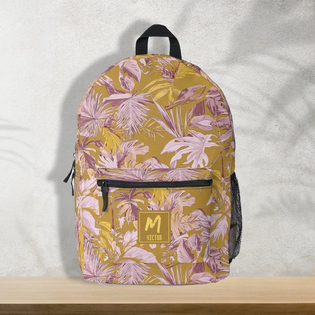 Sac À Dos Imprimé Conception moderne graphique Jaune Feuille Tropica (Custom tropical leaf yellow graphic modern design printed, monogram backpacks, back to school)