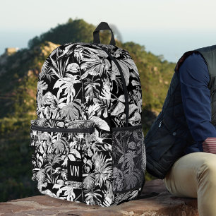 Sac À Dos Imprimé Cool customisé noir blanc feuille tropicale imprim