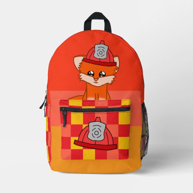 Sac À Dos Imprimé Cool Firefighter & Fox Themed Backpack (Recto)