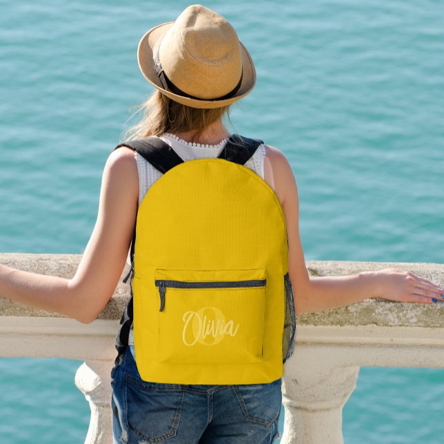 Sac À Dos Imprimé Cool Monochrome Jaune Moderne Script Monogramme (Créateur téléchargé)