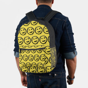 Sac À Dos Imprimé Cool Sardé Joyeux visage souriant motif jaune