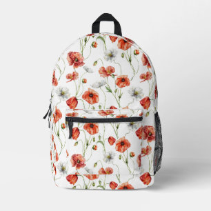 Sac À Dos Imprimé Coquelicots et fleurs sauvages blanches de prairie