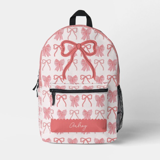 Sac À Dos Imprimé Coquette Bow rouge et rose/Motif ruban (Recto)