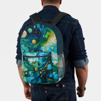 Sac À Dos Imprimé Cosmos d'encre d'alcool bleu vert or