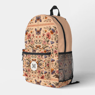 Sac À Dos Imprimé Cottagecore Fleur sauvage Vintage Peach Monogramme