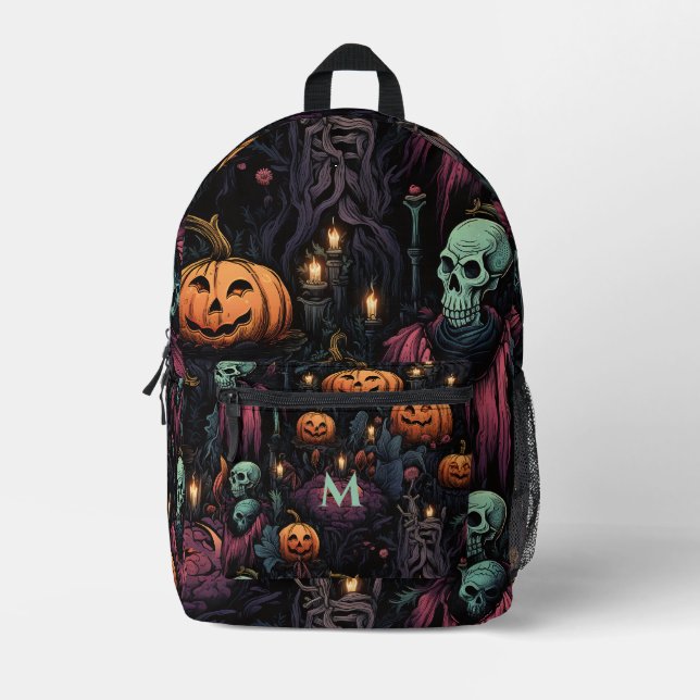 Sac À Dos Imprimé Crânes Citrouille noir gothique (Recto)