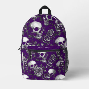 Sac À Dos Imprimé Crânes Et Roses Violets