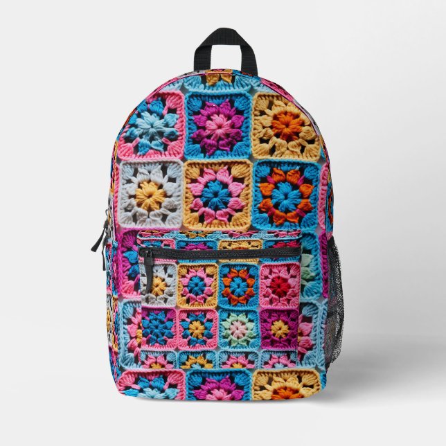 Sac À Dos Imprimé Crochet Granny Carré (Recto)