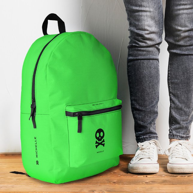 Sac À Dos Imprimé Crossbones de crâne Bright Neon Vert élégant (Skull Crossbones Bright Neon Green Stylish Printed Backpack
)