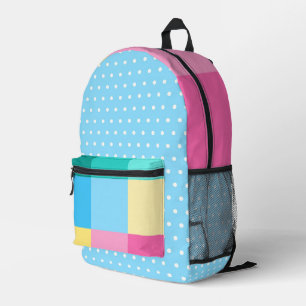 SAC À DOS IMPRIMÉ CUBES JAUNE ROSE BLEU VERT & POIS