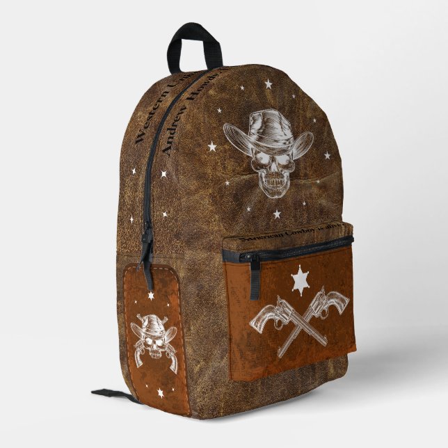 Sac À Dos Imprimé Custom Classic cowboy et fusils Cuir Brown 1898 (Coin arrière gauche)