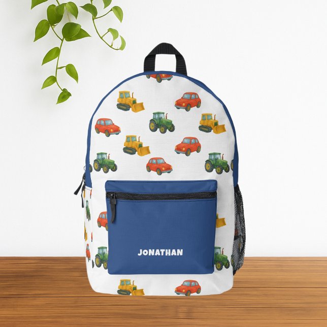 Sac À Dos Imprimé Cute Aquarelle Petit Garçon Véhicules Motif (Cute Transportation Watercolor Vehicles Pattern Backpack)