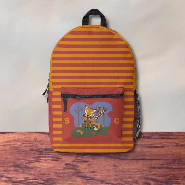 Sac À Dos Imprimé Cute Autumn Fox Kid Backpack with Initials (Cute cartoon fox kid backpack with initials . )