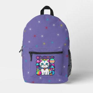 Sac À Dos Imprimé Cute blanc Cosmique Espace Kitty Chat
