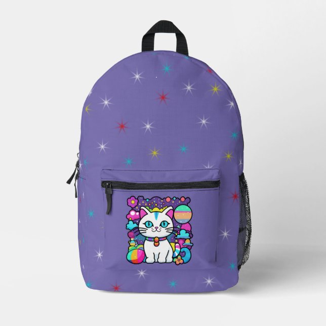 Sac À Dos Imprimé Cute blanc Cosmique Espace Kitty Chat (Recto)