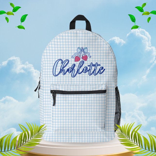 Sac À Dos Imprimé Cute Coquette Blue Bow Plaid Personnalisé (Créateur téléchargé)