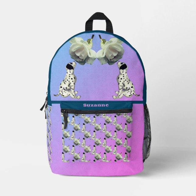 Sac À Dos Imprimé Cute Dalmatien Chiot Rose Animal Personnalisé (Recto)