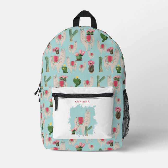 Sac À Dos Imprimé Cute Fiesta Llama & Cactus Nursery (Recto)