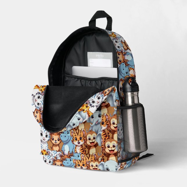 Sac À Dos Imprimé Cute girafe hippo jungle sauvage Motif safari (Coin arrière droit (ouvert))