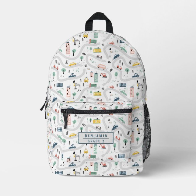 Sac À Dos Imprimé Cute Kids Cartoon Roads Voitures Ville Ville Motif (Recto)