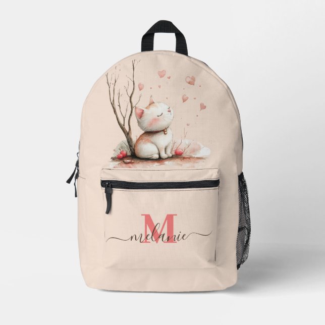 Sac À Dos Imprimé Cute Kitten personnalisé avec les coeurs" École po (Recto)