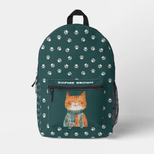 Sac À Dos Imprimé Cute Motif à mâchoire de chat sur Emerald Green No