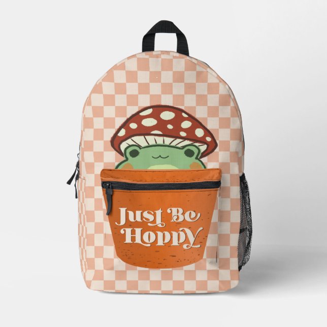 Sac À Dos Imprimé Cute Peeking Frog et Planteur Juste Être Hoppy (Recto)