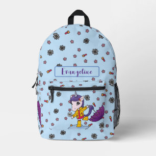 Sac À Dos Imprimé Cute personnalisée et simple bleu floral Unicorne