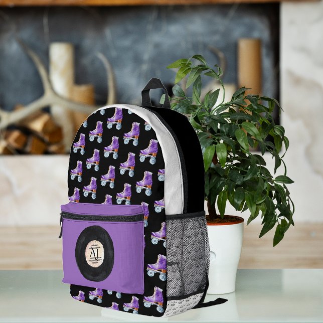 Sac À Dos Imprimé Cute Retro Roller Patinage | Monogramme (Créateur téléchargé)