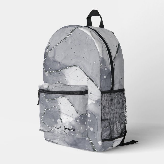 Sac À Dos Imprimé Cute Simple minimaliste Argent et Noir (Coin arrière droit)